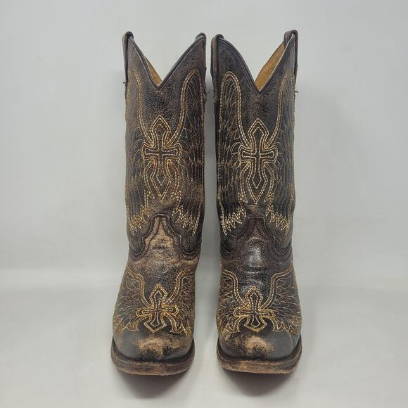 Corral Boots Youth 5 Brown Wing Cross Western Cowboy Leather Snip Toe Rodeo - Picture 6 of 13